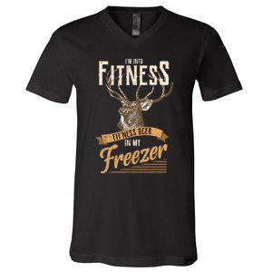 IM Into Fitness Deer Freezer Funny Dad Hunter Deer Hunting V-Neck T-Shirt