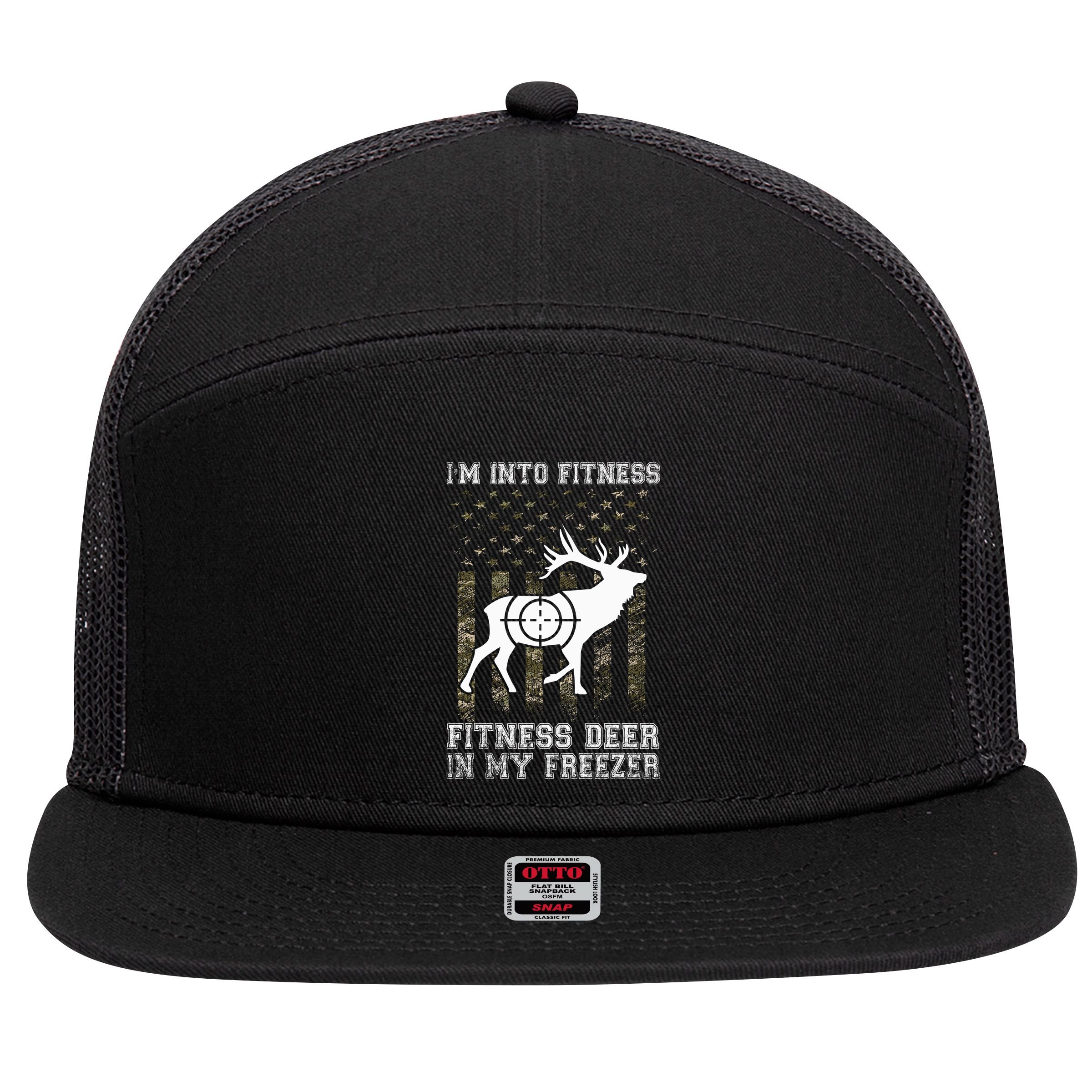 IM Into Fitness FitNess Deer In My Freezer Funny Hunter 7 Panel Mesh Trucker Snapback Hat