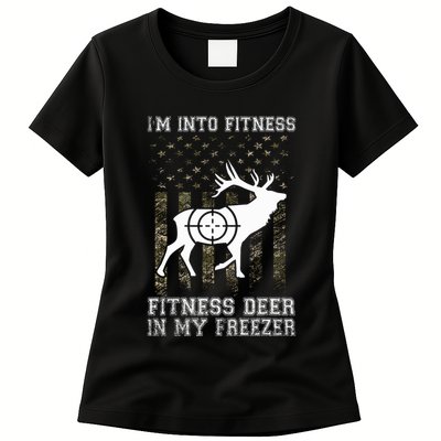 IM Into Fitness FitNess Deer In My Freezer Funny Hunter Womens T-Shirt