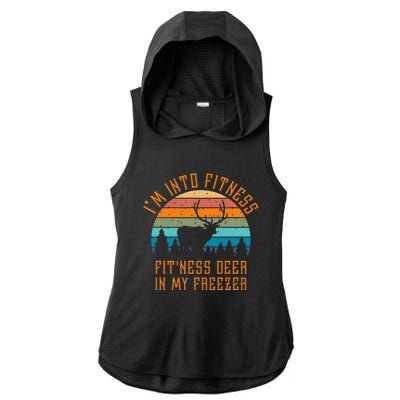 I'm Into Fitness Fit'Ness Deer In My Freezer Deer Hunting Ladies PosiCharge Tri-Blend Wicking Draft Hoodie Tank