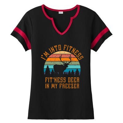 I'm Into Fitness Fit'Ness Deer In My Freezer Deer Hunting Ladies Halftime Notch Neck Tee