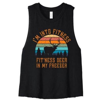 I'm Into Fitness Fit'Ness Deer In My Freezer Deer Hunting Women's Racerback Cropped Tank