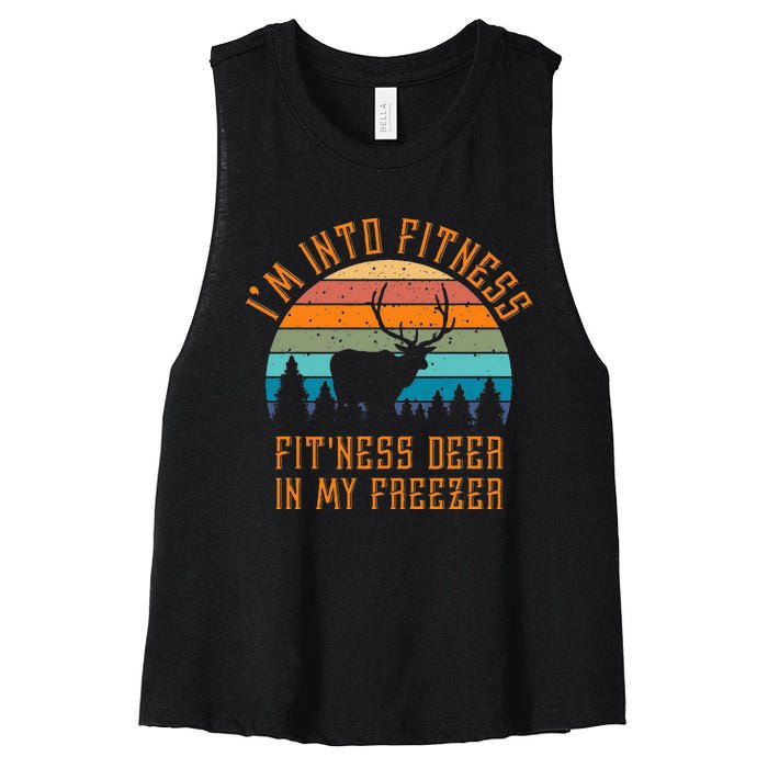 I'm Into Fitness Fit'Ness Deer In My Freezer Deer Hunting Women's Racerback Cropped Tank