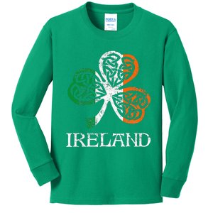 Ireland Irish Flag Shamrock Leaf St Patricks Day Kids Long Sleeve Shirt