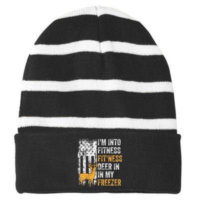 I'm Into Fitness Deer Freezer Funny Hunting Deer Hunter Striped Beanie with Solid Band