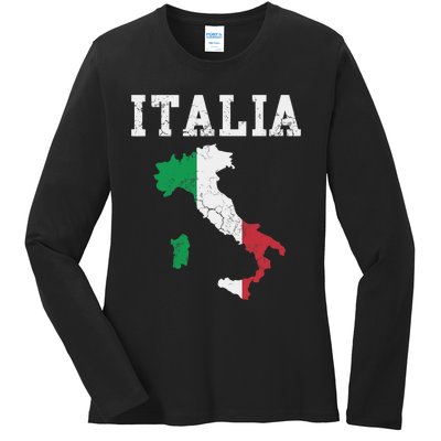 Italia Italy Flag Map Italian Italiano Family Ladies Long Sleeve Shirt