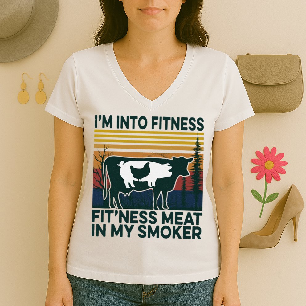 IM Into Fitness FitNess Meat In My Smoker Women's V-Neck T-Shirt