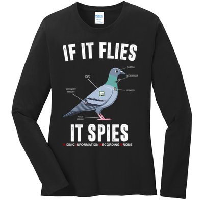 If It Flies It Spies Bionic Information Recording Drone Ladies Long Sleeve Shirt