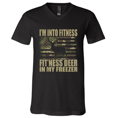 IM Into Fitness FitNess Deer In My Freezer V-Neck T-Shirt