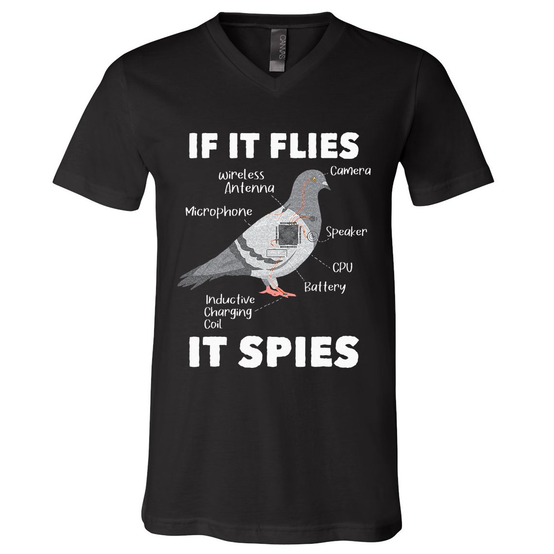 If It Flies It Spies Pigeon Whisperer Birdwatching V-Neck T-Shirt