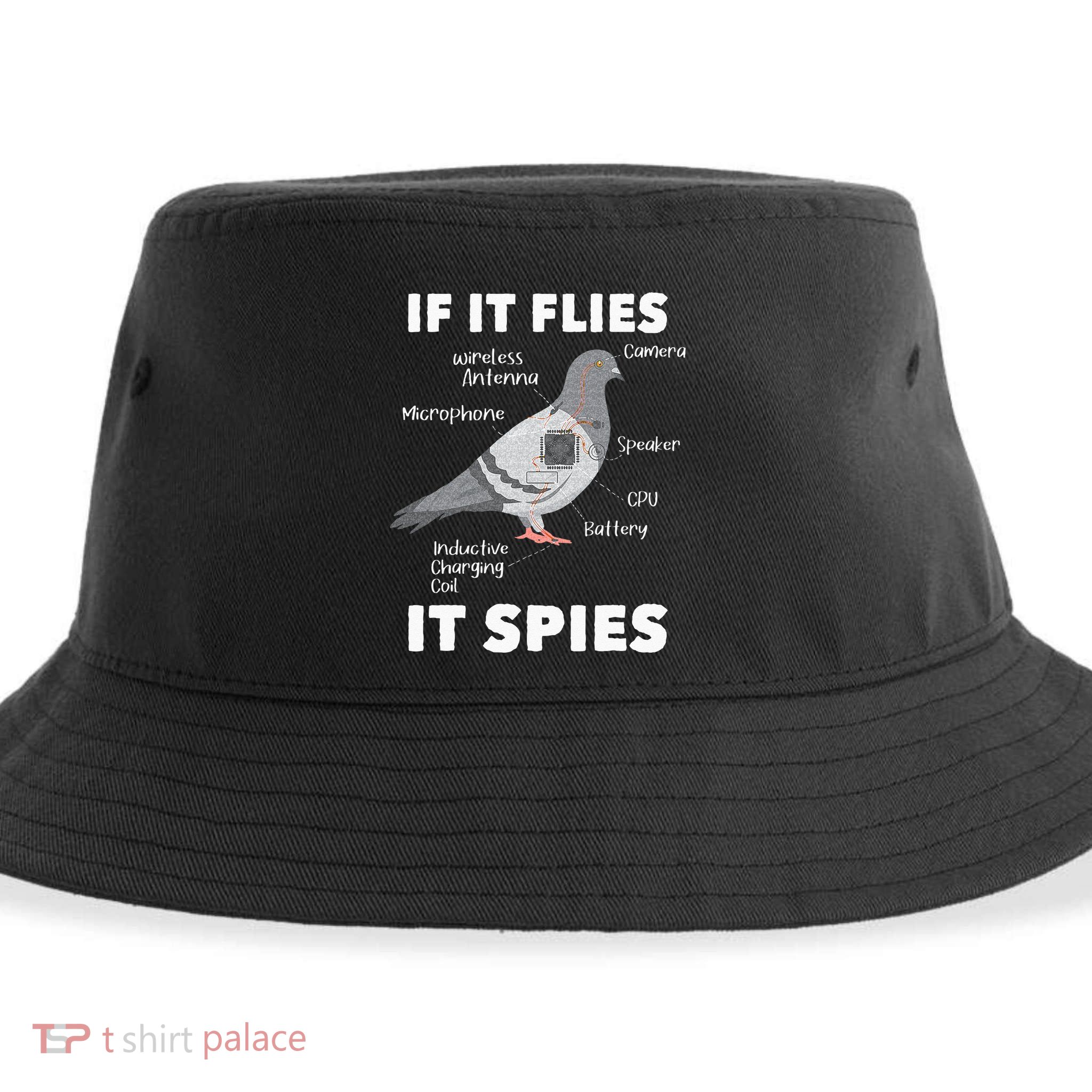 If It Flies It Spies Pigeon Whisperer Birdwatching Sustainable Bucket Hat