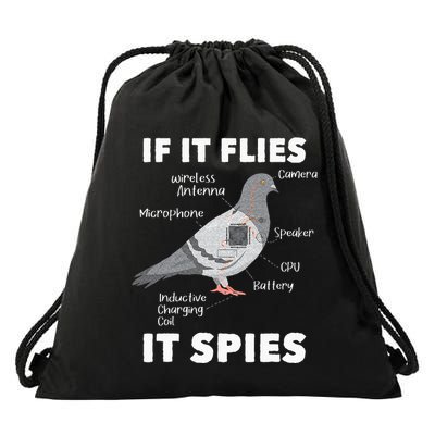 If It Flies It Spies Pigeon Whisperer Birdwatching Drawstring Bag