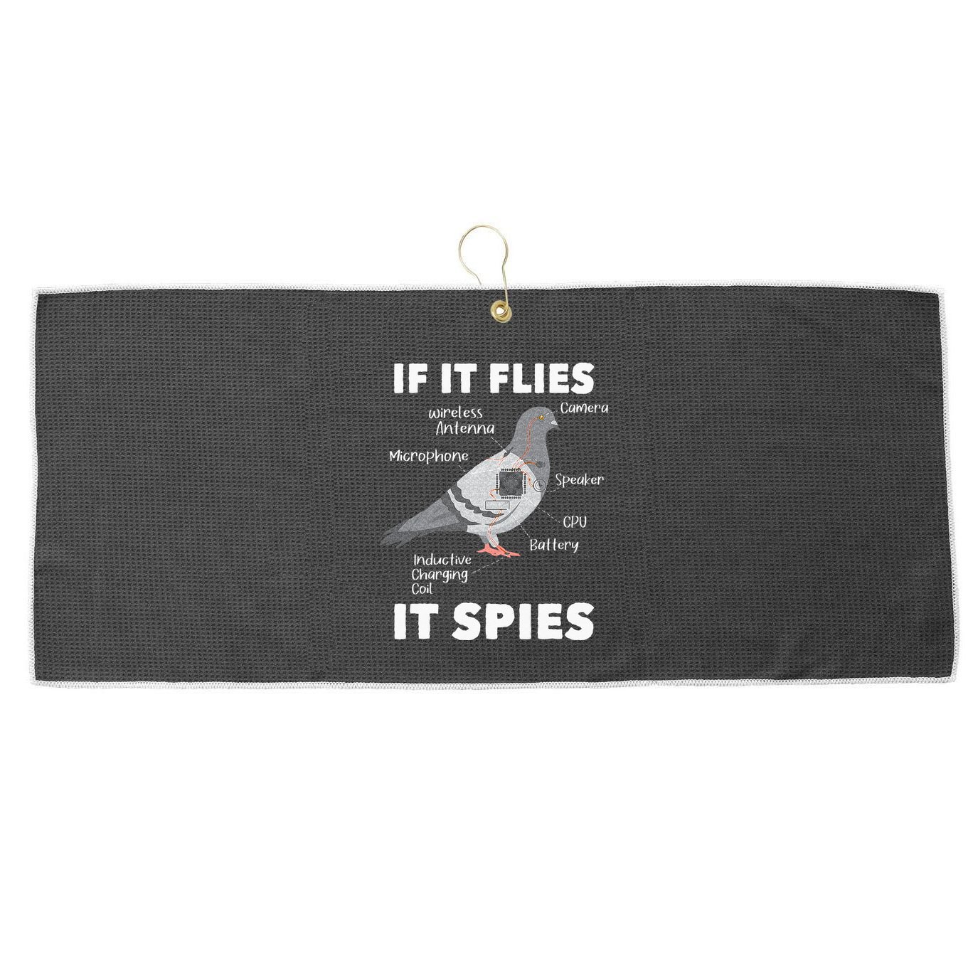 If It Flies It Spies Pigeon Whisperer Birdwatching Large Microfiber Waffle Golf Towel