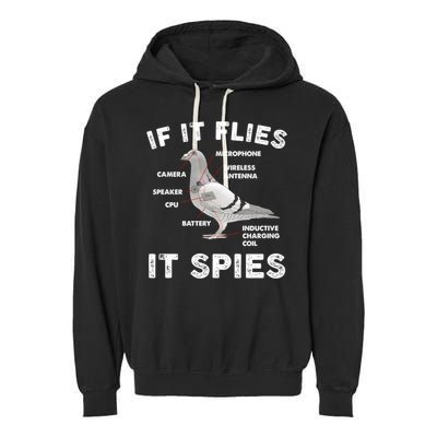 If It Flies It Spies Pigeon Anatomy Bird Funny Garment-Dyed Fleece Hoodie