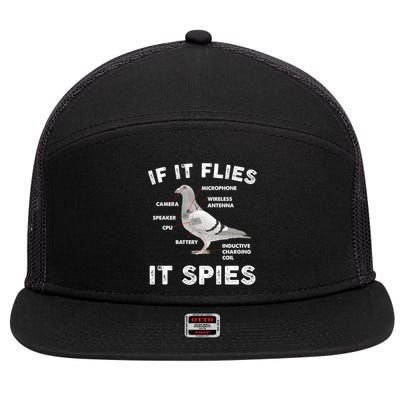 If It Flies It Spies Pigeon Anatomy Bird Funny 7 Panel Mesh Trucker Snapback Hat