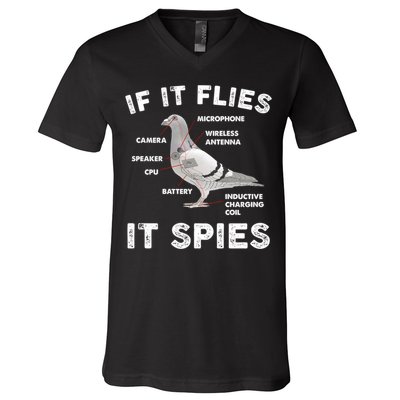 If It Flies It Spies Pigeon Anatomy Bird Funny V-Neck T-Shirt