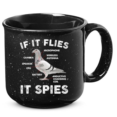 If It Flies It Spies Pigeon Anatomy Bird Funny 15oz Campfire Ceramic Mug