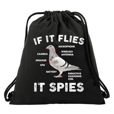 If It Flies It Spies Pigeon Anatomy Bird Funny Drawstring Bag