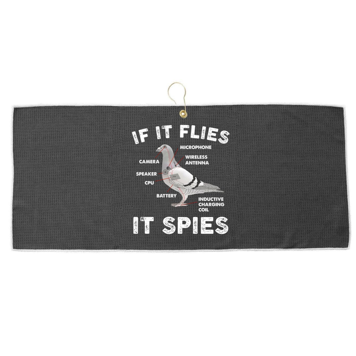 If It Flies It Spies Pigeon Anatomy Bird Funny Large Microfiber Waffle Golf Towel