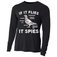 If It Flies It Spies Pigeon Anatomy Bird Funny Cooling Performance Long Sleeve Crew