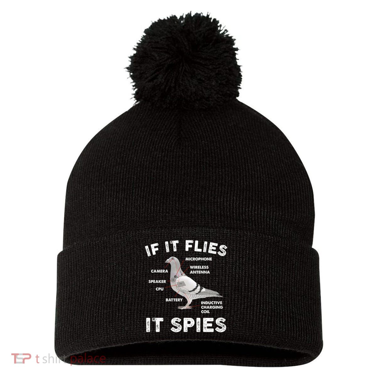 If It Flies It Spies Pigeon Anatomy Bird Funny Pom Pom 12in Knit Beanie