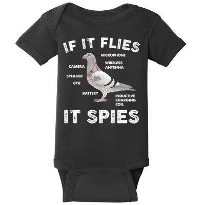 If It Flies It Spies Pigeon Anatomy Bird Funny Baby Bodysuit
