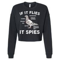 If It Flies It Spies Pigeon Anatomy Bird Funny Cropped Pullover Crew