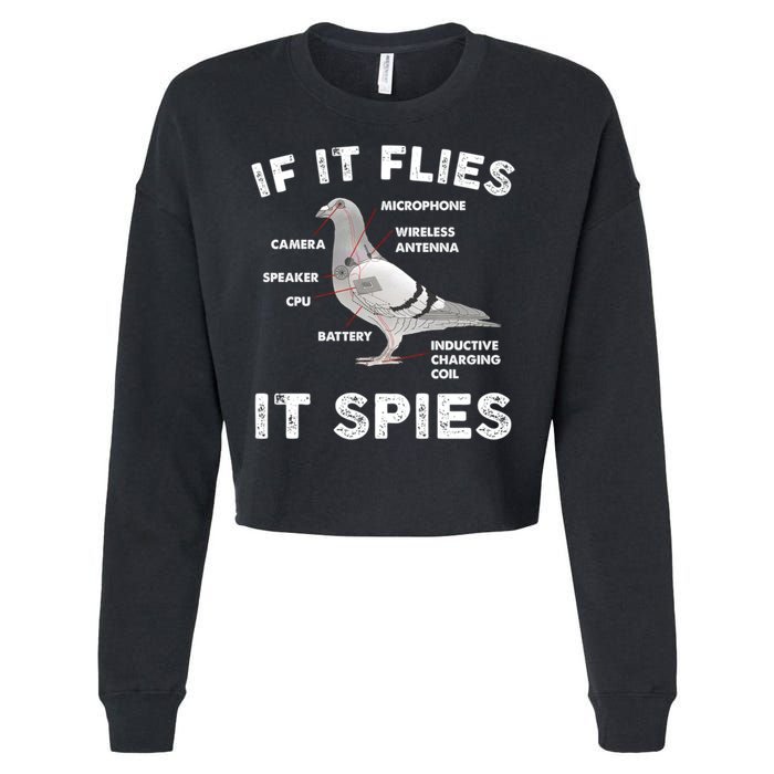 If It Flies It Spies Pigeon Anatomy Bird Funny Cropped Pullover Crew