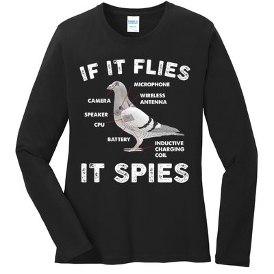 If It Flies It Spies Pigeon Anatomy Bird Funny Ladies Long Sleeve Shirt