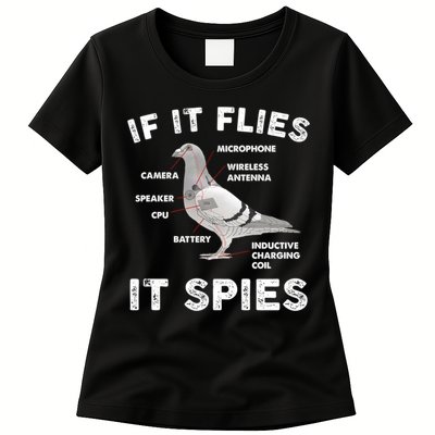 If It Flies It Spies Pigeon Anatomy Bird Funny Womens T-Shirt