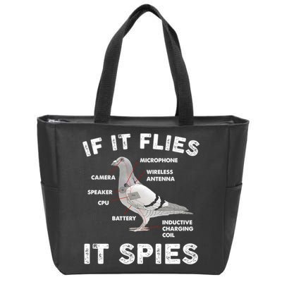 If It Flies It Spies Pigeon Anatomy Bird Funny Zip Tote Bag