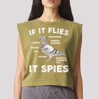 If It Flies It Spies Pigeon Anatomy Bird Funny Garment-Dyed Women's Muscle Tee