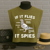 If It Flies It Spies Pigeon Anatomy Bird Funny Garment-Dyed Women's Muscle Tee
