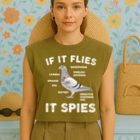 If It Flies It Spies Pigeon Anatomy Bird Funny Garment-Dyed Women's Muscle Tee