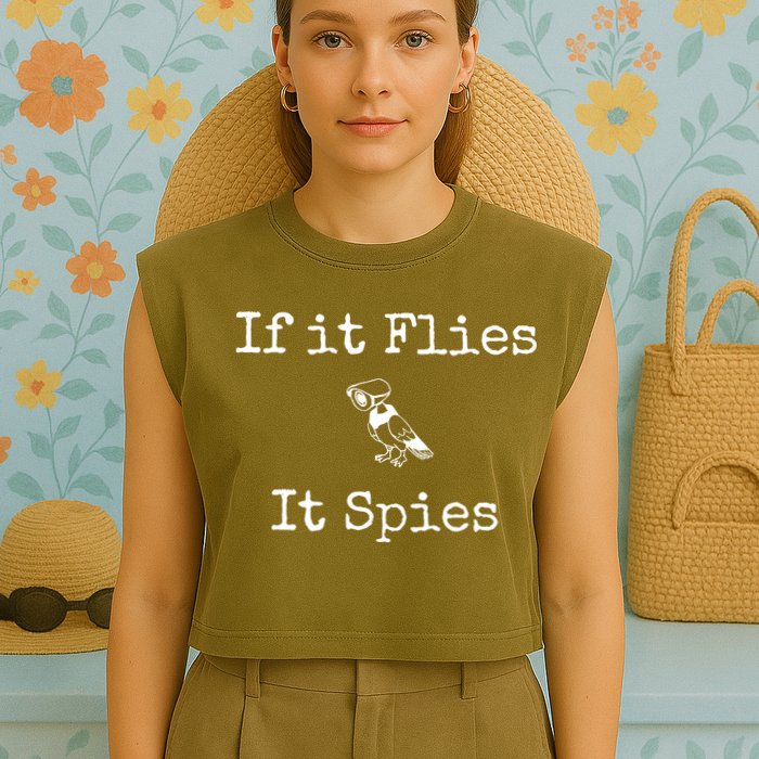 If It Flies It Spies Funny Bird Spy Garment-Dyed Women's Muscle Tee