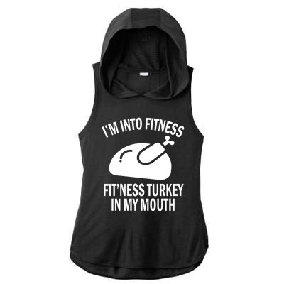 IM Into Fitness Funny Turkey Holiday Ladies PosiCharge Tri-Blend Wicking Draft Hoodie Tank