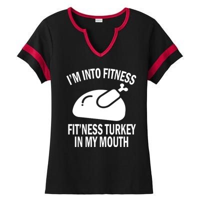 IM Into Fitness Funny Turkey Holiday Ladies Halftime Notch Neck Tee