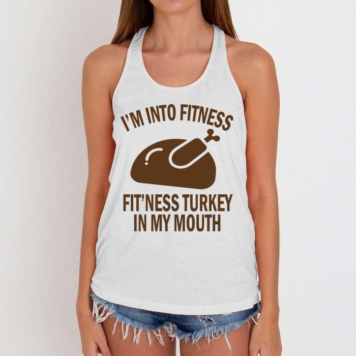 IM Into Fitness Funny Turkey Holiday Women's Knotted Racerback Tank