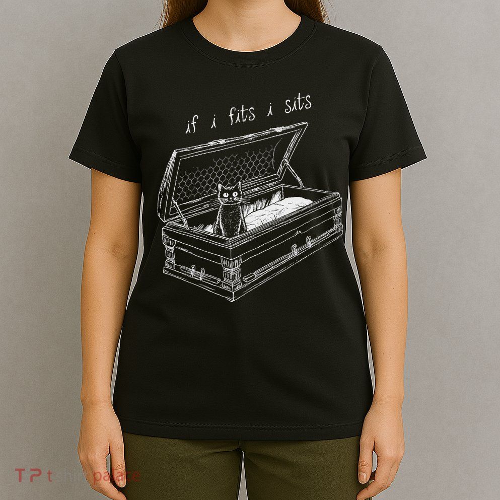 If I Fits I Sits Black Cat Coffin Kitty Sitting In A Casket T-Shirt