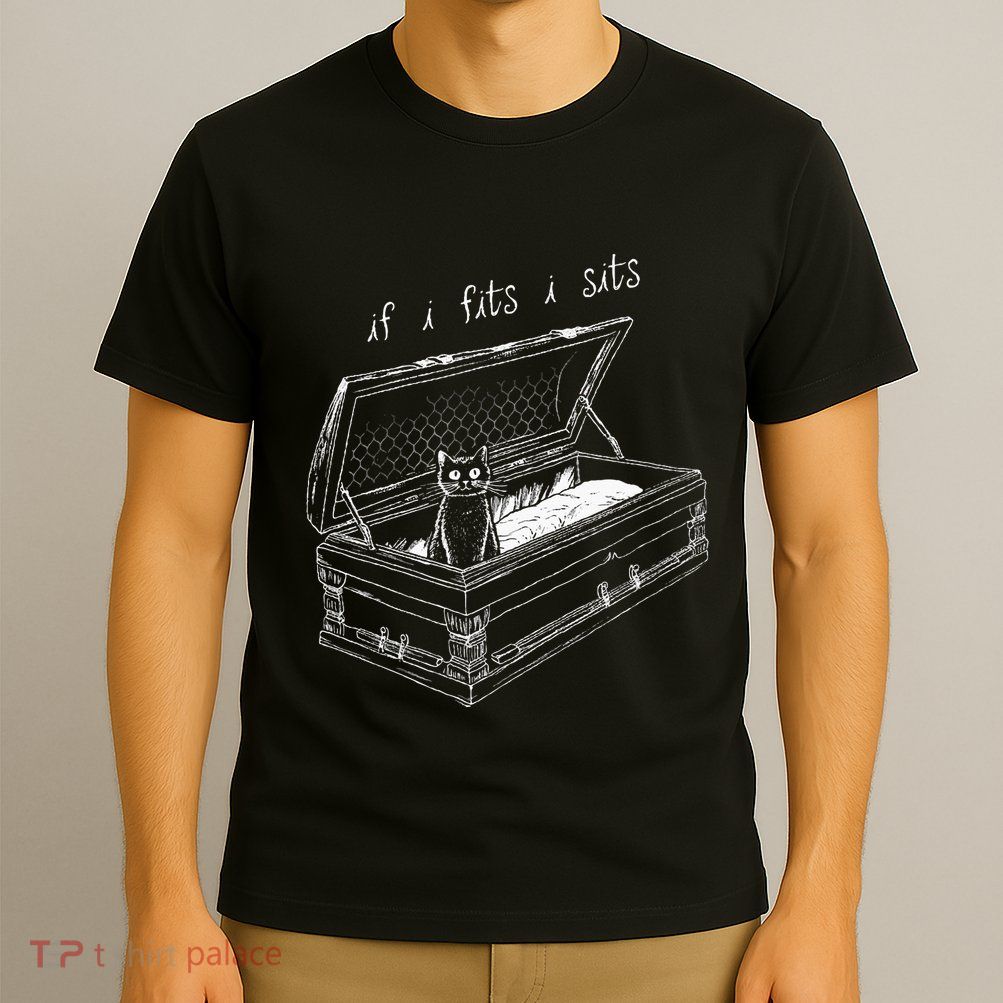 If I Fits I Sits Black Cat Coffin Kitty Sitting In A Casket T-Shirt
