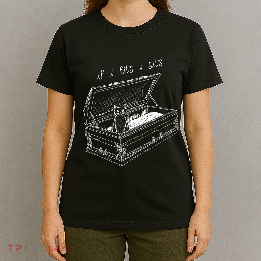 If I Fits I Sits Black Cat Coffin Kitty Sitting In A Casket T-Shirt
