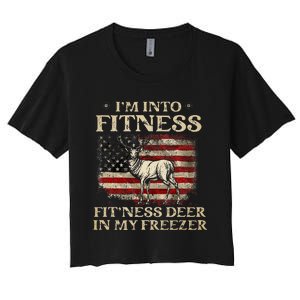 IM Into Fitness FitNess Deer In My Freezer Usa Flag Women's Crop Top Tee