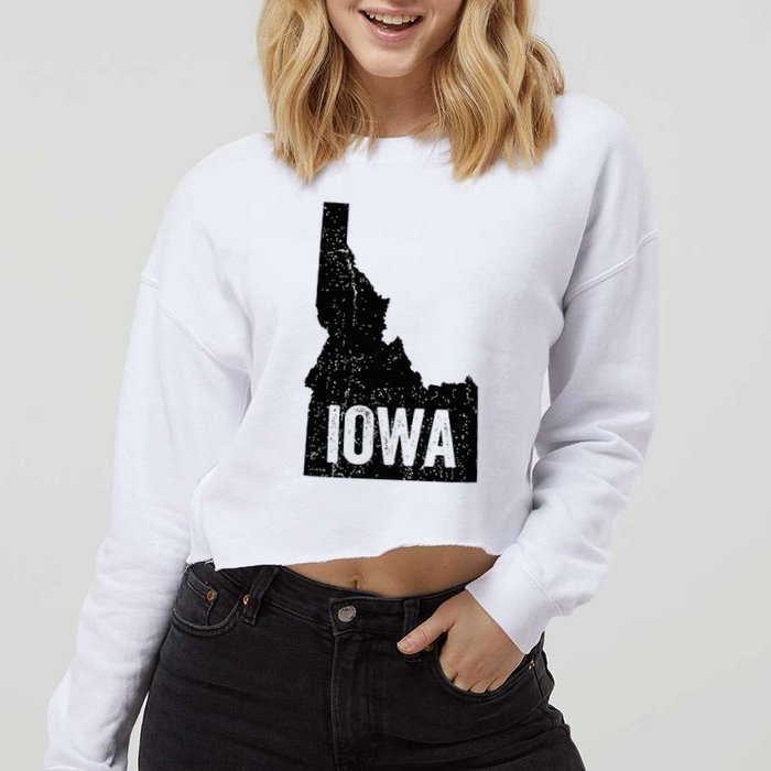 Idaho Iowa Funny Geography Mix Up Cropped Pullover Crew