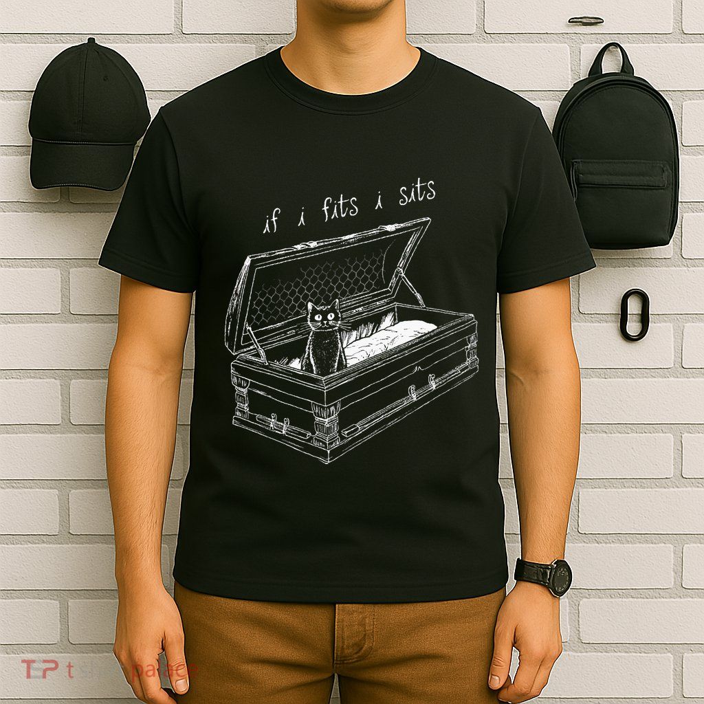 If I Fits I Sits Black Cat Coffin Kitty Sitting In A Casket T-Shirt