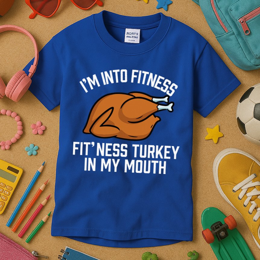 IM Into Fitness Turkey In My Mouth Funny Thanksgiving Kids T-Shirt