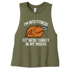 IM Into Fitness Turkey In My Mouth Funny Thanksgiving Women's Racerback Cropped Tank