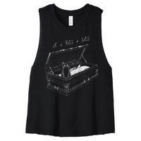 If I Fits I Sits Black Cat Coffin Kitty Sitting In A Casket Women's Racerback Cropped Tank