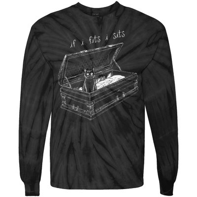 If I Fits I Sits Black Cat Coffin Kitty Sitting In A Casket Tie-Dye Long Sleeve Shirt