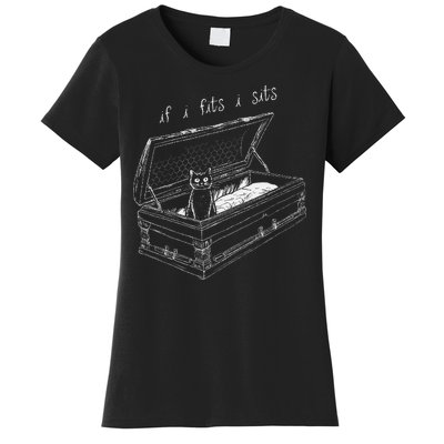 If I Fits I Sits Black Cat Coffin Kitty Sitting In A Casket Women's T-Shirt