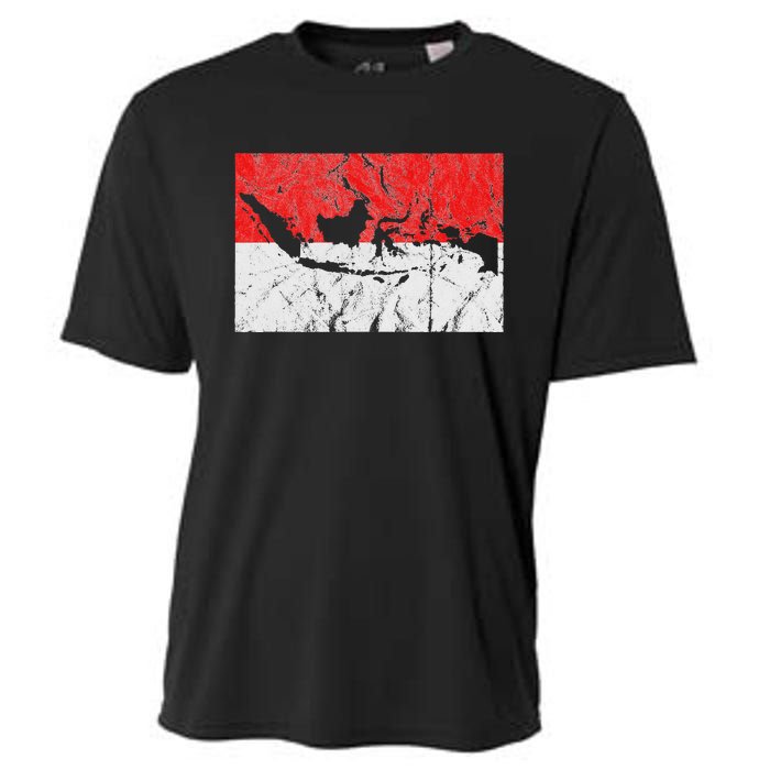 Indonesia Indonesian Flag Map Outline Silhouette Travel Asia Cooling Performance Crew T-Shirt